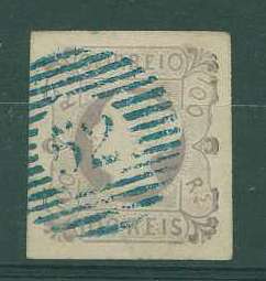 22Lis_1169.jpg -     Lote:    1169            Portugal       Descrição:         1853 &mdash; D. Maria II. CE4. 100 reis lilás, com boas margens, cor fresca, obliterado com carimbo numérico da 1.ª reforma 52 &mdash; PORTO, tipo 4:7:4, batido a azul. Valor de catálogo &euro; 3.270,00. MB.        O       Valor Base:     &euro; 400,00     Valor Venda:     Retirado     