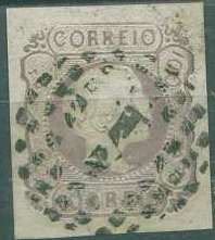 22Lis_1176.jpg -     Lote:    1176            Portugal       Descrição:         1855/56 &mdash; D. Pedro V. cabelos lisos. CE9, 100 reis lilás, com margens normais. Valor de catálogo &euro; 161.00.        O       Valor Base:     &euro; 30,00     Valor Venda:     &euro; 38,00     