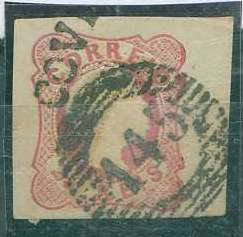 22Lis_1177.jpg -     Lote:    1177            Portugal       Descrição:         1856/58 - D. Pedro V. Cabelos anelados. CE13, 25 reis carmim, obliterado com carimbo numérico da 1.ª reforma 145 + nominativo "COVILHÃ". Cabeça da efígie a descolar do quadro no bordo superior. Selo com margens largas.        O       Valor Base:     &euro; 10,00     Valor Venda:     &euro; 10,00     