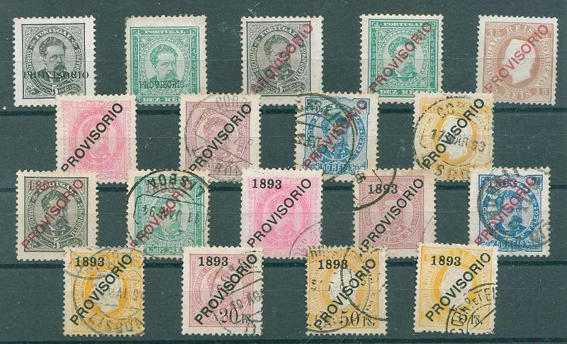 22Lis_1229.jpg -     Lote:    1229            Portugal       Descrição:         1892/93 &mdash; D. Luís I, com sobrecargas PROVISÓRIO. CE80/97. Série completa em papeis e denteados diversos, novos e usados misturados. Na cotação foram considerados os valores mínimos para usado. Valor de catálogo &euro; 1.460,00.        */O       Valor Base:     &euro; 180,00     Valor Venda:     Retirado     