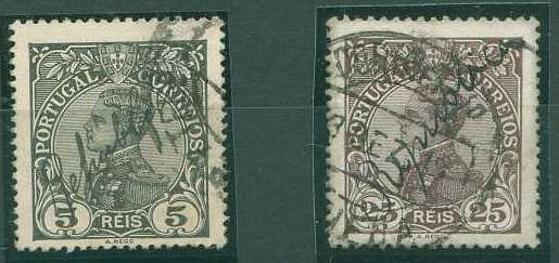 22Lis_1253.jpg -     Lote:    1253            Portugal       Descrição:         1910 &mdash; D. Manuel II. Lote de dois selos de 5 e 25 reis CE157 e 161, com a sobrecarga REPÚBLICA manuscrita.        O       Valor Base:     &euro; 10,00     Valor Venda:     &euro; 36,00     