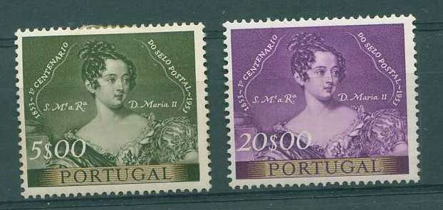 22Lis_1342.jpg -     Lote:    1342            Portugal       Descrição:         1953 &mdash; 1.º Centenário do Selo Postal Português. CE792/3. 5$00 e 20$00 (fecho de série). Valor de catálogo &euro; 92,65.        **       Valor Base:     &euro; 28,00     Valor Venda:     Retirado     