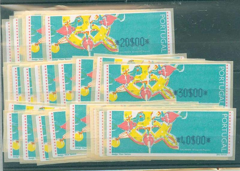 22Lis_1365.jpg -     Lote:    1365            Portugal       Descrição:         1995 &mdash; Galinhas * Brinquedos Populares. CE ETQ10A. Lote de 41 etiquetas com taxas de 10$ a 50$ (progressivas de escudo a escudo).        ETQ       Valor Base:     &euro; 30,00     Valor Venda:     Retirado     