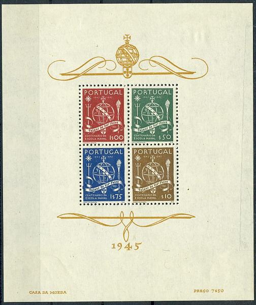 22Lis_1381.jpg -     Lote:    1381            Portugal       Descrição:         1945 &mdash; Centenário da Escola Naval. CE BLC9. Valor de catálogo &euro; 77,00.        BLC***       Valor Base:     &euro; 10,00     Valor Venda:     &euro; 11,00     
