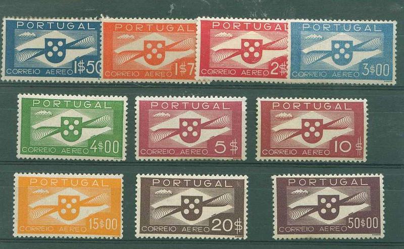 22Lis_1389.jpg -     Lote:    1389            Portugal       Descrição:         1936/41 &mdash; Correio Aéreo. CE CA 1/10. Série completa. MB. Valor de catálogo &euro; 660,00.        ***       Valor Base:     &euro; 90,00     Valor Venda:     &euro; 220,00     