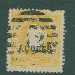22Lis_1403.jpg -     Lote:    1403            Açores       Descrição:         1868/1870 &mdash; D. Luís I. Fita curva. Denteados. CE8, 10 reis amarelo. Valor de catálogo &euro; 91,00.        O       Valor Base:     &euro; 15,00     Valor Venda:     Retirado     