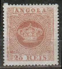 22Lis_1439.jpg -     Lote:    1439            Angola       Descrição:         1870/76 &mdash; Tipo Coroa. CE4, 25 reis carmim. Selo regomado, muito bem centrado. Bonito. Valor de catálogo &euro; 840,00.        RG***       Valor Base:     &euro; 175,00     Valor Venda:     &euro; 200,00     