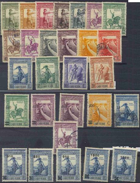 22Lis_1477.jpg -     Lote:    1477            Cabo Verde       Descrição:         1957 - Império Colonial Português. CE218/235. Série completa. Valor de catálogo &euro; 86,00. 1951/52 &mdash; Império Colonial Português com sobretaxa. CE254/257 e 239, CE261/265. Valor de catálogo &euro; 104.00.        **?O       Valor Base:     &euro; 15,00     Valor Venda:     &euro; 15,00     