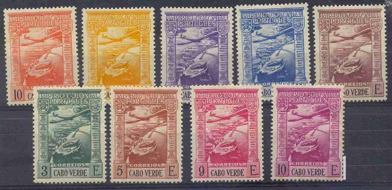 22Lis_1481.jpg -     Lote:    1481            Cabo Verde       Descrição:         1938 &mdash; Correio Aéreo. Império Colonial Português. CE1/9. Série completa. Valor de catálogo &euro; 46,00.        **       Valor Base:     &euro; 6,00     Valor Venda:     Retirado     