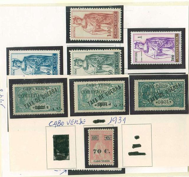 22Lis_1484.jpg -     Lote:    1484            Cabo Verde       Descrição:         1921/1967 &mdash; Taxa de Guerra com sobretaxa + Ceres com sobretaxa + Imposto Postal * Rainha Santa Isabel. CE168/170, CE198, CE IP4/5, 6, 7/8 e 9/11. Valor de catálogo &euro; 56,15.        **       Valor Base:     &euro; 14,00     Valor Venda:     &euro; 17,00     