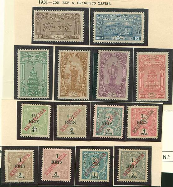 22Lis_1505.jpg -     Lote:    1505            Índia       Descrição:         1914/1931 &mdash; D. Carlos I, com República e sobretaxa + Exposição de S. Francisco Xavier. CE295/302 e CE327/332. Séries completas. Valor de catálogo &euro; 75,55.        **       Valor Base:     &euro; 20,00     Valor Venda:     Retirado     
