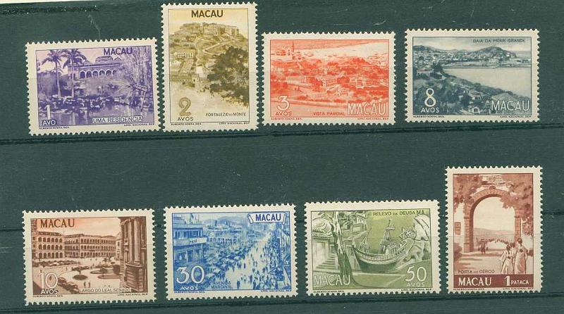 22Lis_1529.jpg -     Lote:    1529            Macau       Descrição:         1950/51 &mdash; Motivos locais. Novas cores. CE341/348. Série completa. Valor de catálogo &euro; 45,75.        **       Valor Base:     &euro; 12,00     Valor Venda:     &euro; 20,00     