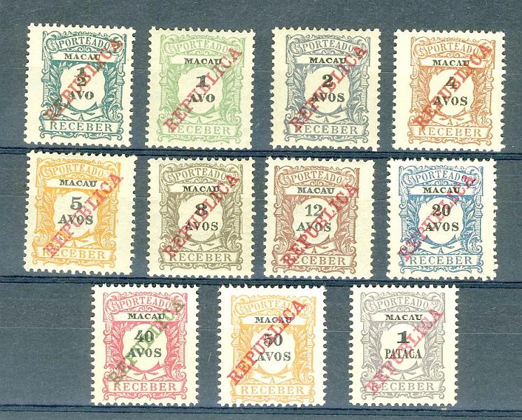 22Lis_1540.jpg -     Lote:    1540            Macau       Descrição:         1911 &mdash; Porteado. Emissão Regular, com sobrecarga República. CE12/22. Valor de catálogo &euro; 60,45.        *       Valor Base:     &euro; 18,00     Valor Venda:     &euro; 32,00     