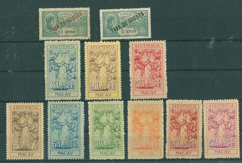 22Lis_1545.jpg -     Lote:    1545            Macau       Descrição:         1916/56 &mdash; Imposto Postal. Taxa de Guerra + Nossa Senhora das Misericórdias. CE IP1/2, 7/12 e 13/15. Séries completas em novo. Valor de catálogo &euro; 169.05.        Lote       Valor Base:     &euro; 50,00     Valor Venda:     &euro; 50,00     