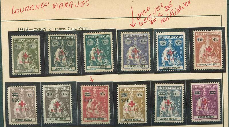 22Lis_1592.jpg -     Lote:    1592            Lourenço Marques       Descrição:         1918 &mdash; Ceres, com sobrecarga "Cruz Vermelha Portuguesa". CE159/170. Série completa. Valor de catálogo &euro; 49.55.        *       Valor Base:     &euro; 14,00     Valor Venda:     &euro; 16,00     