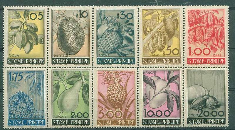 22Lis_1617.jpg -     Lote:    1617            S. Tomé e Príncipe       Descrição:         1948 &mdash; Frutos de S. Tomé e Príncipe. CE337/346. Série completa retirada do bloco. Valor de catálogo &euro; 190,10.        RG***       Valor Base:     &euro; 30,00     Valor Venda:     Retirado     