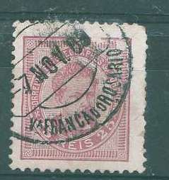 22Lis_1733.jpg -     Lote:    1733            Portugal       Descrição:         Carimbos circulares datados. 1884/87 &mdash; D. Luís I de frente. CE63, 25 reis lilás rosa, obliterado com carimbo batido a preto "V.ª FRANCA DO ROSÁRIO". MR.        O       Valor Base:     &euro; 10,00     Valor Venda:     &euro; 10,00     