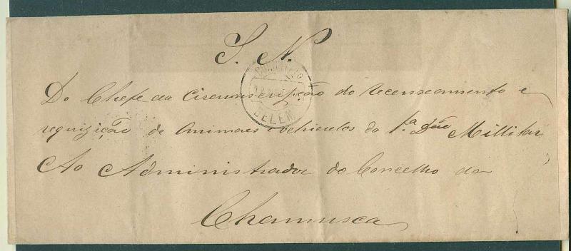 22Lis_1736.jpg -     Lote:    1736            Portugal       Descrição:         Carimbos de duplo círculo datado (CCD). Carta remetida isenta de franquia de Belém (12.11.1887) para a Chamusca. Carimbos batidos a preto de BELÉM e de LISBOA / OFFICIAL (no verso).        Carta       Valor Base:     &euro; 15,00     Valor Venda:     &euro; 16,00     