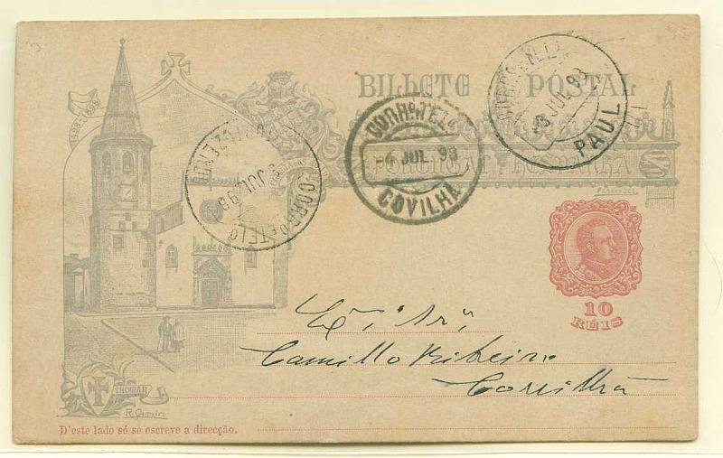 22Lis_1738.jpg -     Lote:    1738            Portugal       Descrição:         Carimbos circulares datados. 1898 &mdash; 4.º Centenário do Descobrimento do caminho Marítimo para a Índia, circulado de Paul (03.07.98) para a Covilhã (06.07.98) com trânsito por Tortozendo. Carimbo datado de PAUL. Raridade 5 no catálogo de Gordon.        IC       Valor Base:     &euro; 9,00     Valor Venda:     &euro; 14,00     