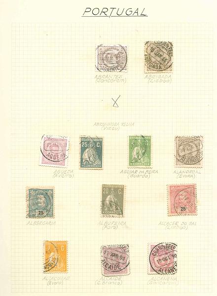 22Lis_1750.jpg -     Lote:    1750            Portugal       Descrição:         Portugal. Colecção montada em folhas de álbum, com diversa marcofilia, montada de A a Z. Carimbos tipo 1890, abrangendo emissões de D. Luís I a Ceres. Lote a ver.        Lote       Valor Base:     &euro; 150,00     Valor Venda:     &euro; 280,00     