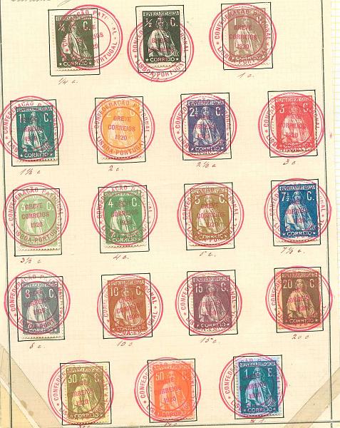 22Lis_1771.jpg -     Lote:    1771            Portugal       Descrição:         Greve dos Correios. 1912/20 &mdash; Ceres. Lote de 18 selos em folha de exposição + 7 selos de porteado "Legenda A Receber" valores em centavos, obliterados com carimbo batido a vermelho "CONFEDERAÇÃO PATRONAL / GREVE DOS CORREIOS / 1920 / LISBOA &mdash; PORTUGAL". MB e R.        Lote       Valor Base:     &euro; 200,00     Valor Venda:     &euro; 200,00     