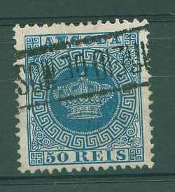 22Lis_1812.jpg -     Lote:    1812            Angola       Descrição:         Marcas pré-filatélicas. 1881/82 &mdash; Tipo Coroa. CE14, 50 reis azul, denteado 12 &frac12;, obliterado com marca pré-filatélica nominativa linear, batida a preto "CORREIO DE MOÇAMEDES".        O       Valor Base:     &euro; 10,00     Valor Venda:     &euro; 10,00     