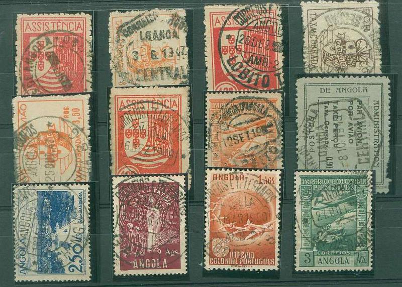 22Lis_1839.jpg -     Lote:    1839            Angola       Descrição:         Marcofilia diversa. Lote de 12 selos com carimbos de diferente morfologia e de localidades diferentes. Lote a ver.        Lote       Valor Base:     &euro; 10,00     Valor Venda:     Retirado     