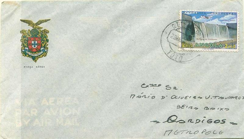 22Lis_1843.jpg -     Lote:    1843            Angola       Descrição:         Carimbos de duplo círculo datados. Sobrescrito circulado por via aérea de Totó (28.03.1966) com selo de Correio Aéreo * Empreendimentos de Angola de 2$50 CE CA22. Carimbo batido a preto de TOTO.        Carta       Valor Base:     &euro; 10,00     Valor Venda:     &euro; 20,00     