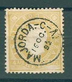 22Lis_1864.jpg -     Lote:    1864            Índia       Descrição:         Carimbos circulares, tipo pequeno. 1886 &mdash; D. Luís I. Fita direita. CE133, 4 &frac12; reis, bistre esverdeado, denteado 12 &frac12;, obliterado com carimbo de "MAJORDA. &mdash; C &mdash; A. / 16 OC / 92. MB e MR.        O       Valor Base:     &euro; 10,00     Valor Venda:     Retirado     