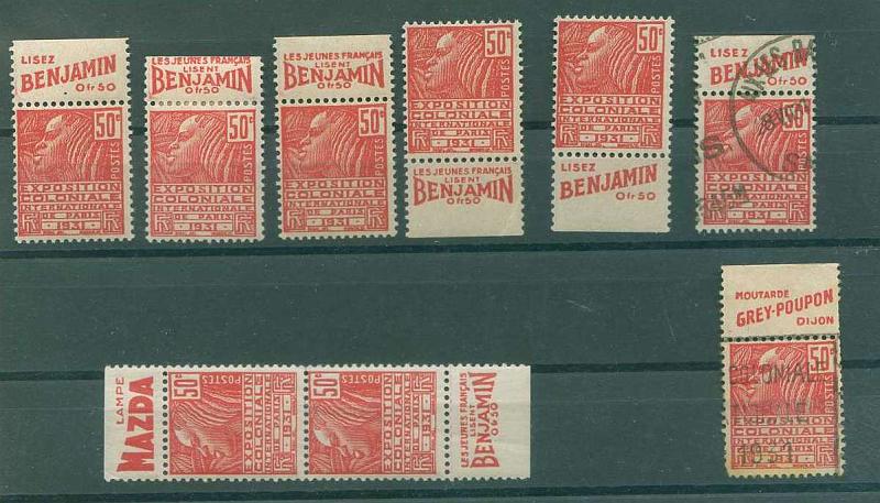 22Lis_2034.jpg -     Lote:    2034                   Descrição:      França.   Lote de 9 selos nº 272 (2 obliterados), com diversas bandas publicitárias, retirados de carnet. Valor de catálogo superior a &euro; 70,00           ***/O       Valor Base:     &euro; 30,00     Valor Venda:     Retirado     