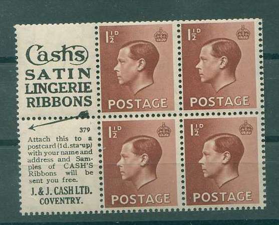 22Lis_2041.jpg -     Lote:    2041                   Descrição:      Reino Unido.   1936 &mdash; Eduardo VIII. Scott 232, 1 &frac12; d, castanho. Folha retirada do carnet, com duas bandas publicitárias, com filigrana invertida. R.        ***       Valor Base:     &euro; 28,00     Valor Venda:     Retirado     