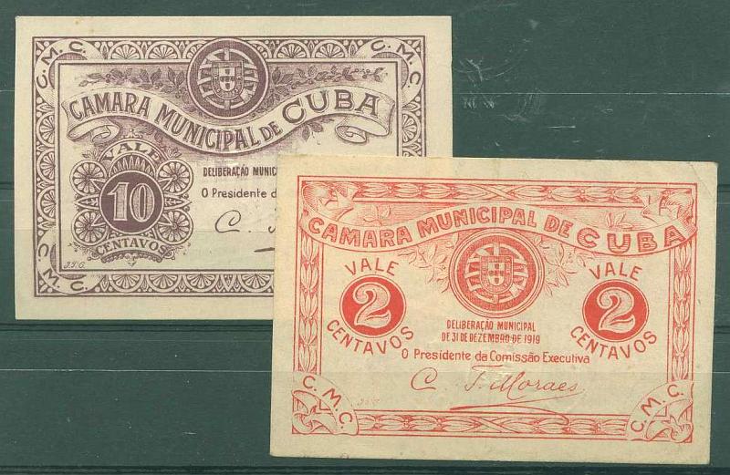22Lis_2071.jpg -     Lote:    2071                   Descrição:         Cuba (Câmara Municipal). Lote de duas cédulas de 2 e 10c. Novas.        CDL       Valor Base:     &euro; 6,00     Valor Venda:     &euro; 14,00     