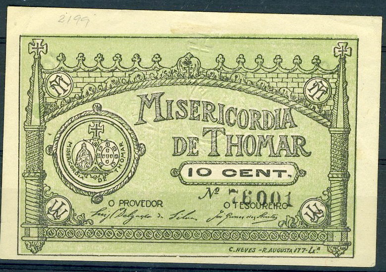 22Lis_2085.jpg -     Lote:    2085                   Descrição:         Tomar (Misericórdia). 10C verde e preto. MA2199. Nova.        CDL       Valor Base:     &euro; 7,00     Valor Venda:     &euro; 32,00     