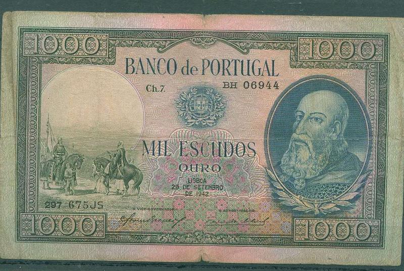 22Lis_2091.jpg -     Lote:    2091                   Descrição:      Portugal.   Notas. 1942 &mdash; D. Afonso Henriques, chapa 7 de 29.09.1942. MBC.        NT       Valor Base:     &euro; 40,00     Valor Venda:     &euro; 55,00     