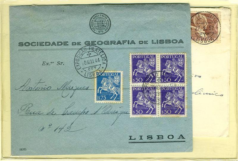 22Lis_2101.jpg -     Lote:    2101                   Descrição:      Portugal.   Lote de 3 cartas com carimbos comemorativos: Exposição Filatélica / 20 MAI 44 / Lisboa, circulada com quadra CE637 e CE639; IXª Reunião &mdash; Nato /20.02.52/ Lisboa: ; P. TF. Do CIHU (Congresso Internacional de Habitação e Urbanismo), circulado para Viseu com selo CE735.        Lote       Valor Base:     &euro; 6,00     Valor Venda:     &euro; 6,00     