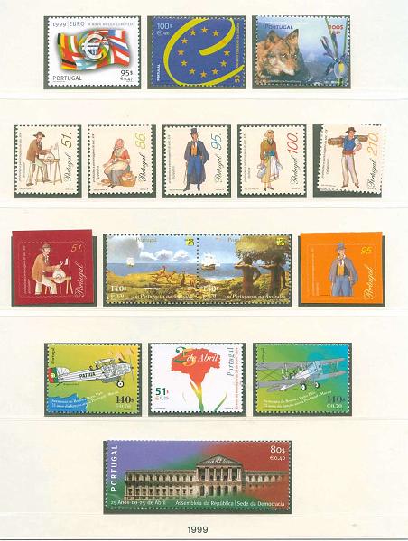 22Lis_2121.jpg -     Lote:    2121                   Descrição:      Portugal.   1999/2002 &mdash; CE2561/2921. Colecção montada em folhas Lindner e respectivos alguns, com séries completas, sem charneira + 56 blocos CE BLC204/259. Valor de catálogo superior a &euro; 700,00.        Lote       Valor Base:     &euro; 70,00     Valor Venda:     &euro; 200,00     