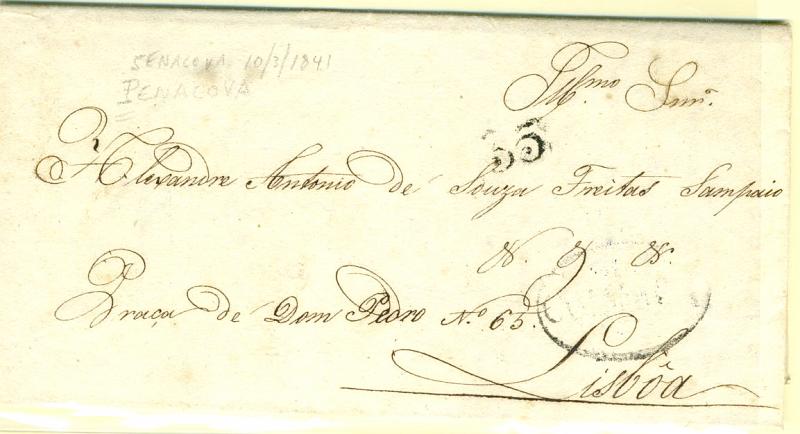 22Lis_2142.jpg -     Lote:    2142      Lotes pelo Correio              Descrição:      Coimbra &mdash;   A preto, GM CBR11, em carta datada de Penacova (10.03.1841) para Lisboa (15.03.1841) para Lisboa, com o porte batido a preto de 35 reis.        Carta       Valor Base:     &euro; 2,00     Valor Venda:     &euro; 5,00     