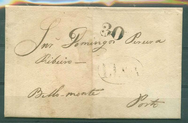 22Lis_2147.jpg -     Lote:    2147      Lotes pelo Correio              Descrição:      Lixa &mdash;   A sépia, GM LXA2, em carta datada de Santar (02.01.1840) para o Porto, com o porte de 30 reis batido a sépia.        Carta       Valor Base:     &euro; 4,00     Valor Venda:     &euro; 6,00     