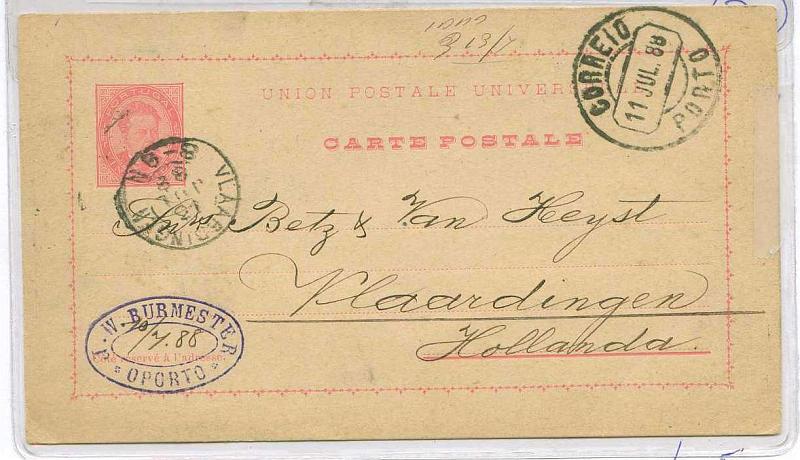 22Lis_2244.jpg -     Lote:    2244      Lotes pelo Correio       Portugal       Descrição:         1884/87 &mdash; D. Luís I de Frente. OM10, 20 reis rosa, circulado do Porto (11.07.1888) para a Holanda.        IC       Valor Base:     &euro; 5,00     Valor Venda:     Retirado     