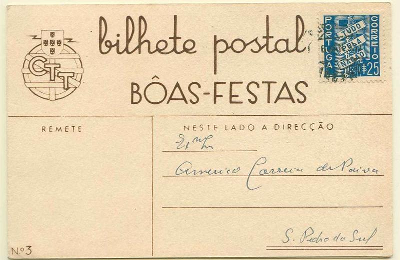 22Lis_2262.jpg -     Lote:    2262      Lotes pelo Correio       Portugal       Descrição:         1936 &mdash; Boas Festas. Tudo pela Nação. OM I &mdash; (Custo incluindo a franquia $50), n.º 3 &mdash; "MACHADO DE CASTRO / PRESÉPIO / PORMENOR". Gravura a castanho-amarelo. Inteiro circulado de Lisboa (06.01.37) para S. Pedro do Sul.        IC       Valor Base:     &euro; 10,00     Valor Venda:     Retirado     