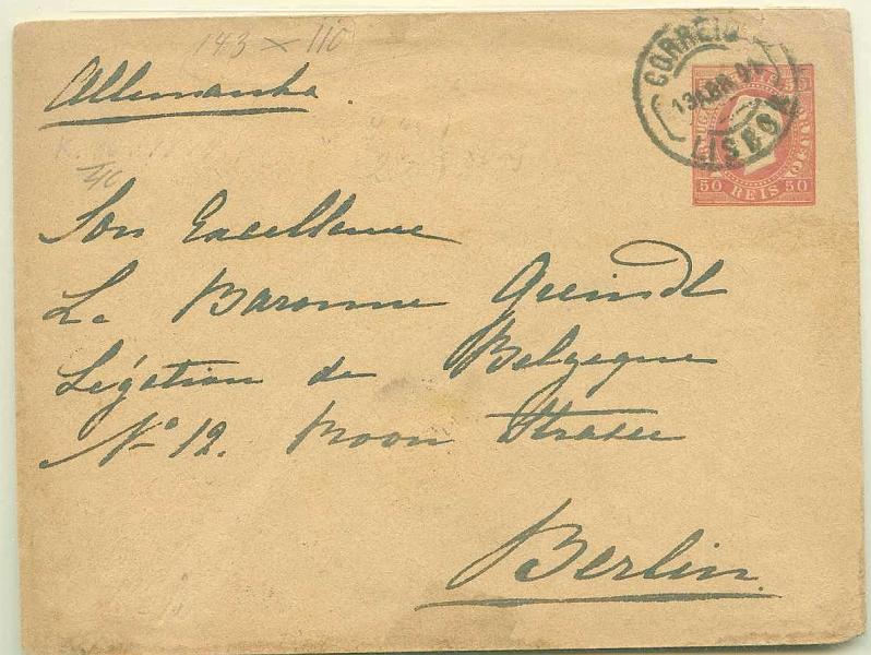 22Lis_2271.jpg -     Lote:    2271      Lotes pelo Correio       Portugal       Descrição:         1879 &mdash; D. Luís I. Fita direita. Impressão com relevo. Sobrescritos. OM2, 50 reis rosa malva, formato grande, circulado de Lisboa (13.04.1891) para a Alemanha (17.04.91).        IC       Valor Base:     &euro; 10,00     Valor Venda:     Retirado     