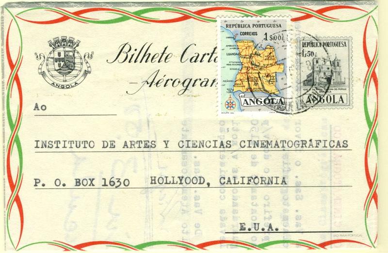 22Lis_2285.jpg -     Lote:    2285      Lotes pelo Correio       Angola       Descrição:         1955 &mdash; Edifícios Públicos (3.ª série). OM10, 1$50, preto cinzento (Igreja de Nossa Senhora do Pópulo), circulado de Benguela (27.10.58) para os EUA, com selo adicional de 1$00 Mapa de Angola.        ARG       Valor Base:     &euro; 4,00     Valor Venda:     &euro; 9,00     