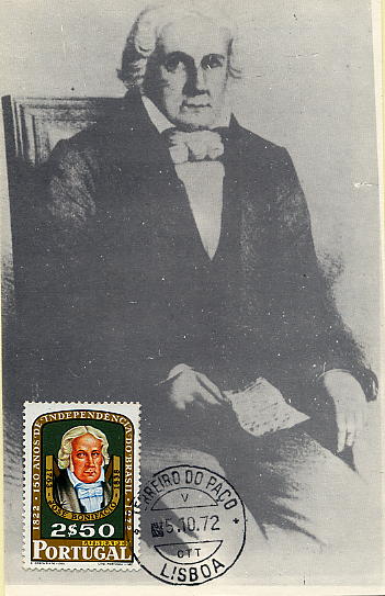 22Lis_2301.jpg -     Lote:    2301      Lotes pelo Correio              Descrição:         1972 &mdash; 150 Anos de Independência do Brasil. José Bonifácio Andrade e Silva. Postal ilustrado fotográfico concordante com o selo de 2$50 CE1168, com carimbo de Lisboa (05.10.72 &mdash; 1.º dia de circulação).         PM       Valor Base:     &euro; 10,00     Valor Venda:     Retirado     