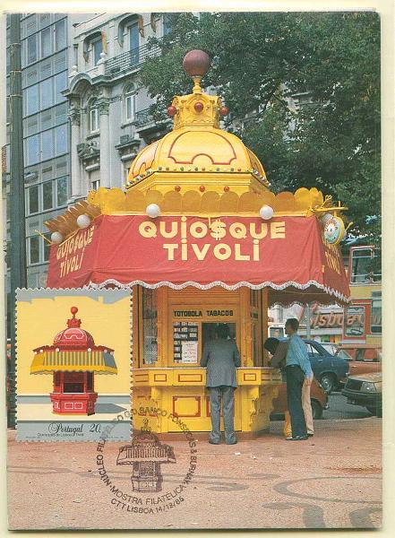22Lis_2309.jpg -     Lote:    2309      Lotes pelo Correio              Descrição:         1985 &mdash; Quiosques de Lisboa. Lote de 4 postais ilustrados diferentes, com selos concordantes CE1692/1695, obliterados com carimbos concordantes do 1.º dia de circulação (14.12.1985).        PM       Valor Base:     &euro; 20,00     Valor Venda:     Retirado     