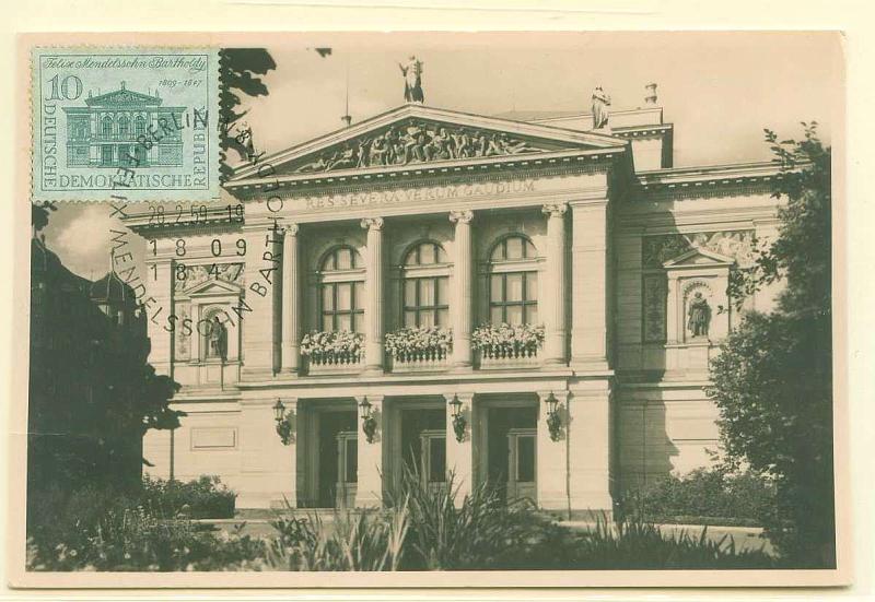 22Lis_2319.jpg -     Lote:    2319      Lotes pelo Correio              Descrição:      Alemanha Democrática.   1959 &mdash; Sala de Concertos de Leipzig (Arquitectura). Postal ilustrado com selo de 10Pf, obliterados com carimbo de Berlim (28.02.1959).        PM       Valor Base:     &euro; 5,00     Valor Venda:     Retirado     