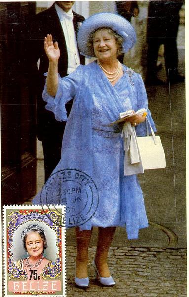 22Lis_2325.jpg -     Lote:    2325      Lotes pelo Correio              Descrição:      Belize.   Personalidades. Rainha Elizabeth. Rainha-Mãe. Postal ilustrado com selo de 75c concordantes, obliterados com carimbo de Belize City (18.01.85).        PM       Valor Base:     &euro; 5,00     Valor Venda:     &euro; 5,00     