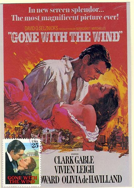 22Lis_2330.jpg -     Lote:    2330      Lotes pelo Correio              Descrição:      USA.   Cinema. Clark Gable e Vivien Leigh interpretes do filme "Gone With The Wind. Postal ilustrado com selo de 25c concordantes, obliterados com carimbo ilegível.        PM       Valor Base:     &euro; 5,00     Valor Venda:     &euro; 5,00     