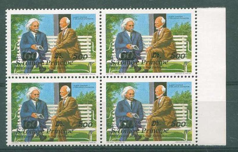 22Lis_2836.jpg -     Lote:    2836      Lotes pelo Correio              Descrição:      S. Tomé e Príncipe * Palops.   1997 &mdash; Albert Einstein. Sobrecargas locais. CE1368. Quadra         ***       Valor Base:     &euro; 18,00     Valor Venda:     Retirado     
