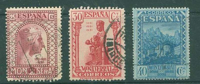 22Lis_2850.jpg -     Lote:    2850      Lotes pelo Correio              Descrição:      Espanha.   Lote de 3 selos usados de 1931, Centenário do Mosteiro de Monserrat. Yvert 479 (dent. 11), 480 (dent. 11) e 481 (dent. 14). Valor de catálogo &euro; 63,00.        O       Valor Base:     &euro; 12,00     Valor Venda:     Retirado     