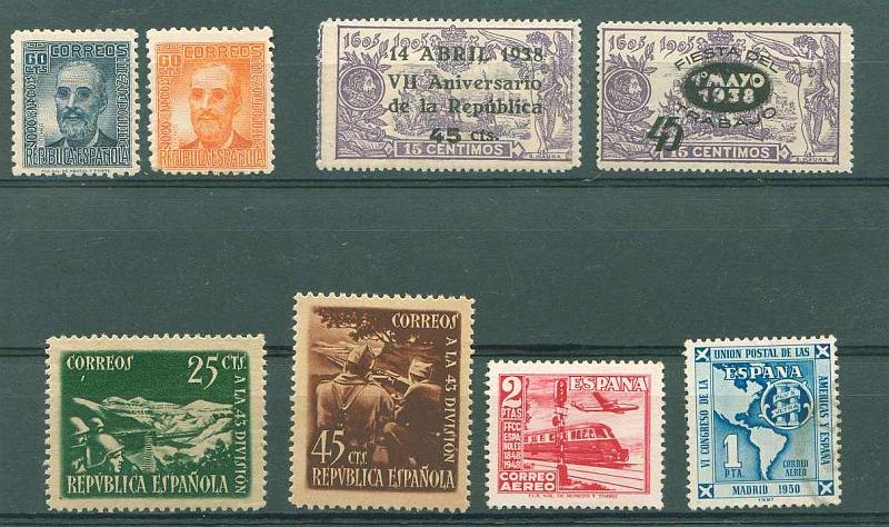 22Lis_2853.jpg -     Lote:    2853      Lotes pelo Correio              Descrição:      Espanha.   Lote composto por 8 selos. Yvert 564, 564A, 608, 609, 632, 633, CA238 e 248. Valor de catálogo &euro; 60,00.        **/*       Valor Base:     &euro; 12,00     Valor Venda:     Retirado     
